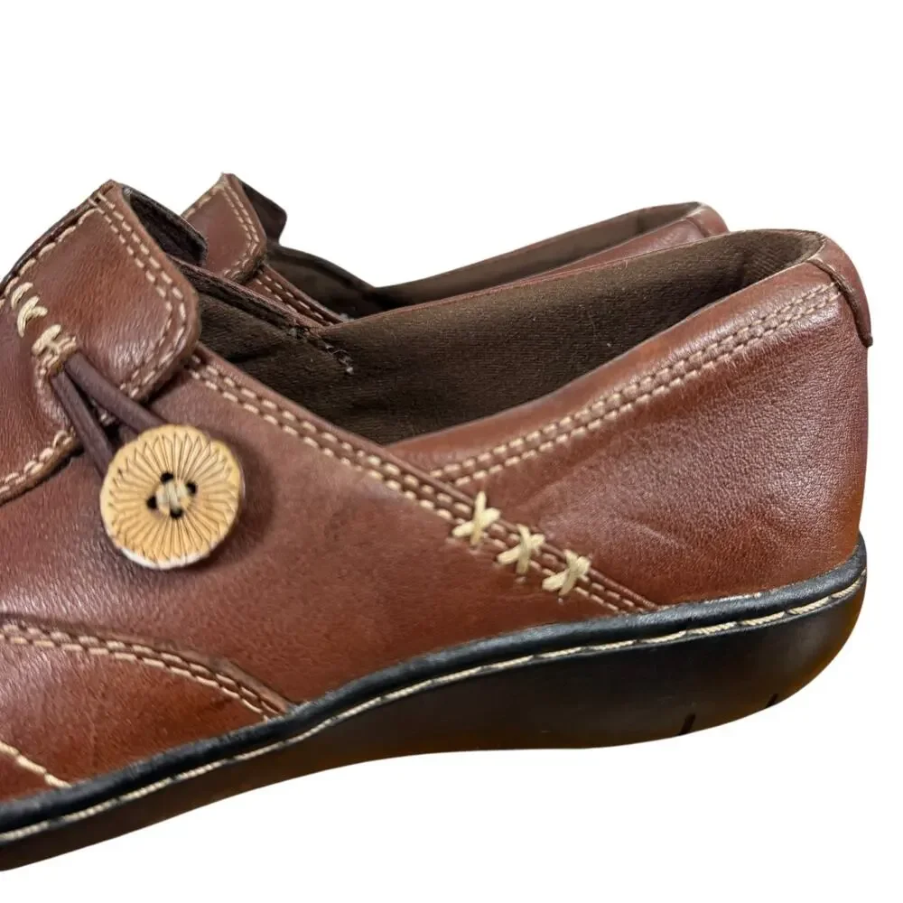 Clarks Bendables Brown Leather Comfort Shoes Slip On Loafers Casual Shoes sz 8 - Picture 9 of 16